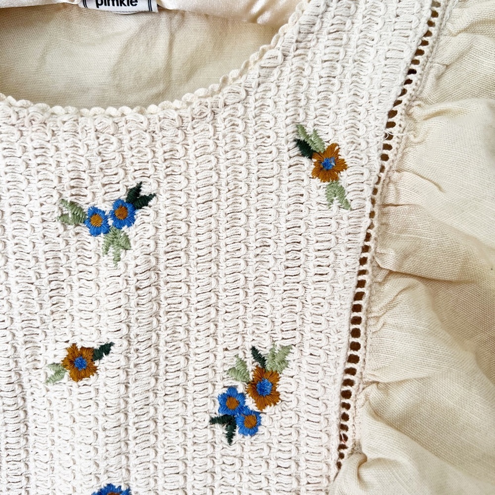 Pimkie Floral Embroidered Ruffle‎ Top Cream Cotton Linen Side Zip Small EU 40 - Picture 4 of 9